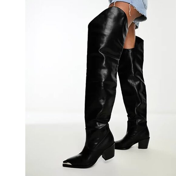 RIA-BLACK THIGH HIGH WESTERN BOOT - Picture 10 of 10